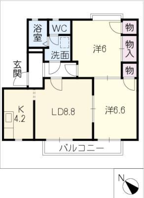 オランジュリコジマC棟(2LDK/1階)の間取り写真