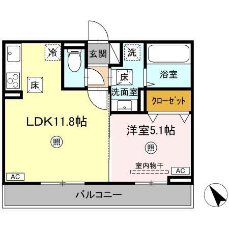 DーROOM N(1LDK/1階)の間取り写真