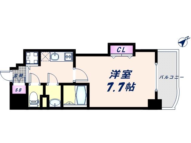 LUXE難波西I(1K/9階)の間取り写真