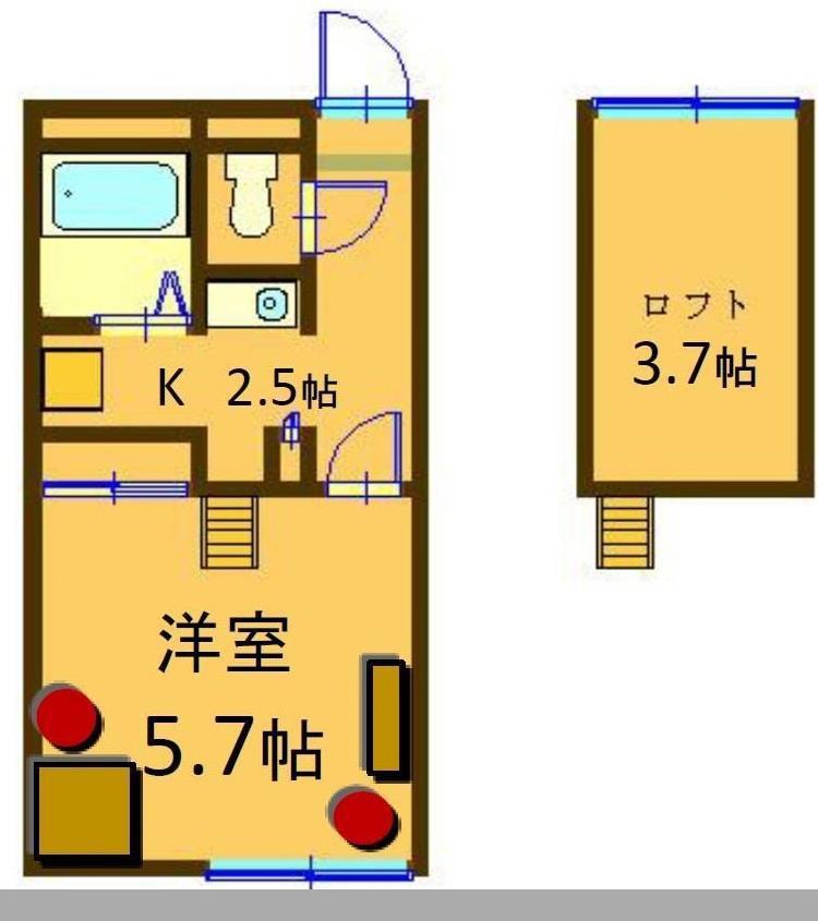 あすなろ(1K/2階)の間取り写真