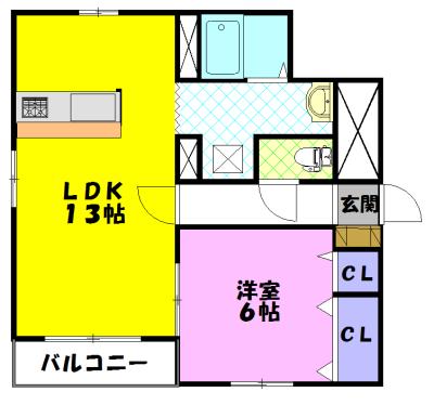 ヴィラコウヨウ B棟(1LDK/3階)の間取り写真