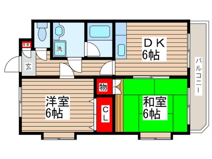 エクレール・クレスト(2DK/1階)の間取り写真