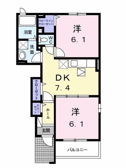 シャローム(2DK/1階)の間取り写真