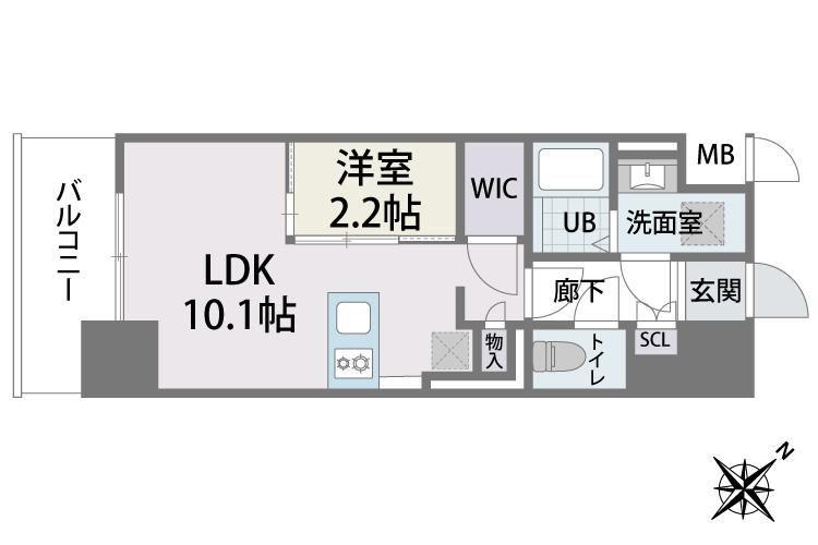 ラクラス博多II(1LDK/6階)の間取り写真