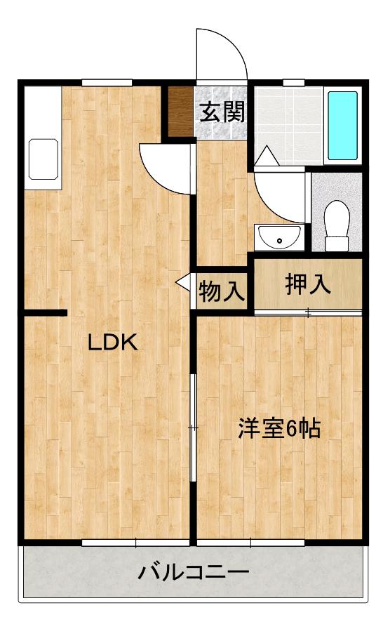 サンビレッジ六番街 J棟(1LDK/2階)の間取り写真
