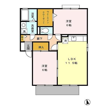 セジュールグランフォレ A棟(2LDK/1階)の間取り写真