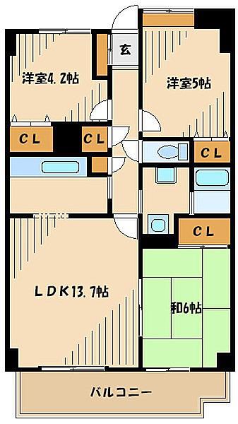 グレース代官III(3LDK/5階)の間取り写真
