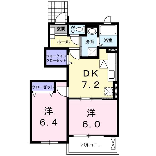 ドルフィンI(2DK/1階)の間取り写真
