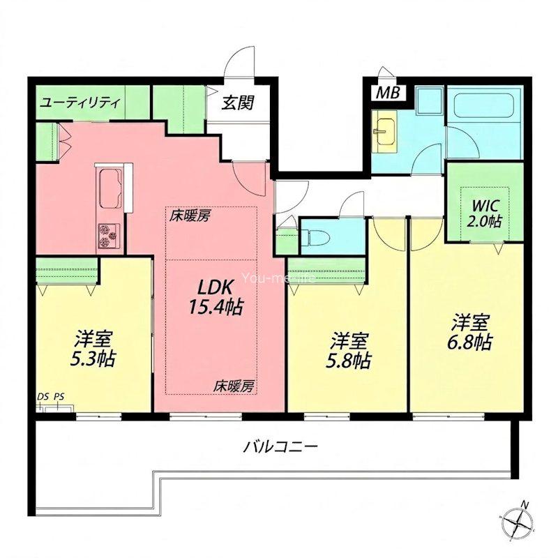 浜竹1丁目メゾン(3LDK/3階)の間取り写真