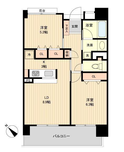 グラディート町田(2LDK/7階)の間取り写真