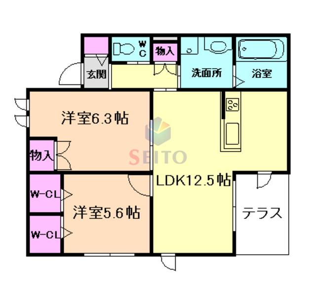 ヘーベル上野西(2LDK/1階)の間取り写真
