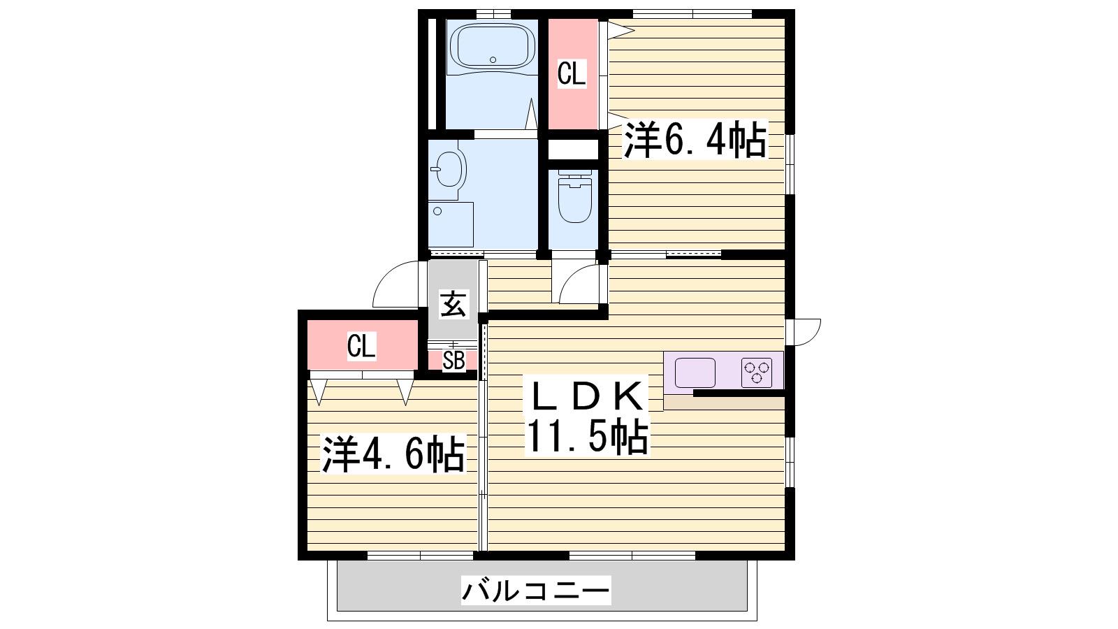 PARADORES C(2LDK/2階)の間取り写真