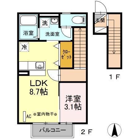 ハイム・キミ A(1LDK/2階)の間取り写真