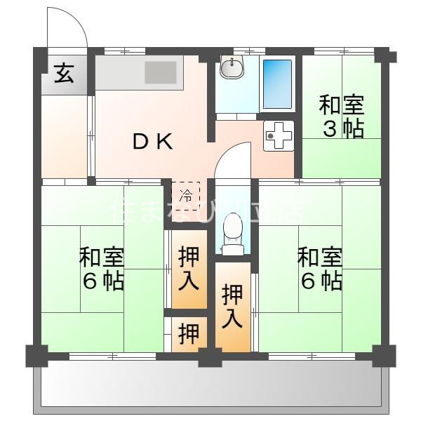 ビレッジハウス湯山 5号棟(3DK/4階)の間取り写真