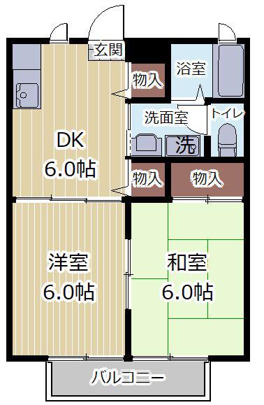 ビューシティ泉 VI(2DK/1階)の間取り写真