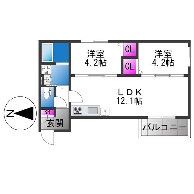 TIO FLEUR(2LDK/3階)の間取り写真