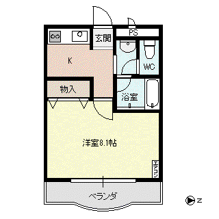 カッサベーラJ(1K/4階)の間取り写真