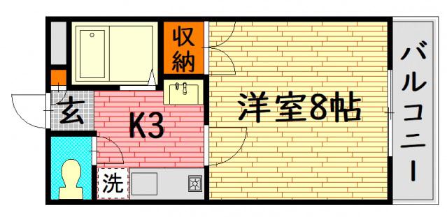 東子ハイツC棟(1K/3階)の間取り写真