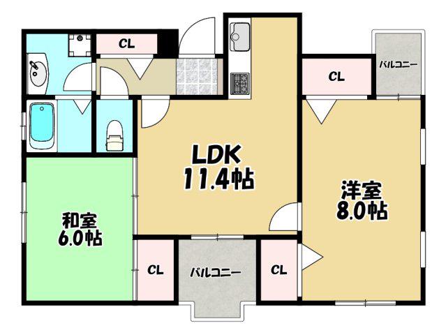 グランドシーズ天満橋(2LDK/9階)の間取り写真
