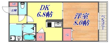 コートカトレア(1DK/1階)の間取り写真