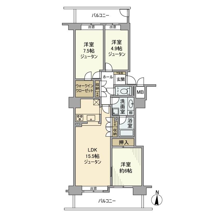 東急ドエルステージ21センターコート壱番館(3LDK/5階)の間取り写真