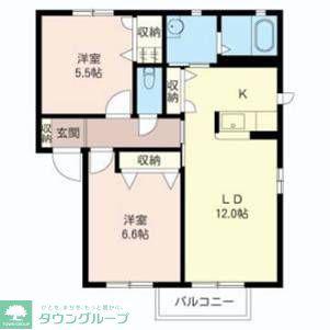 メゾン・リーヴル C(2LDK/2階)の間取り写真