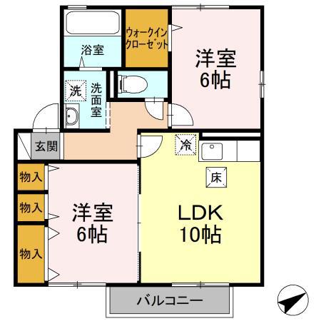 リビングタウン山形南 B(2LDK/1階)の間取り写真