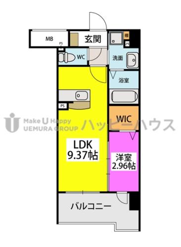 グレイス折尾(1LDK/4階)の間取り写真