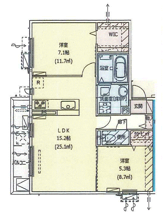 シャトーリーブル(2LDK/2階)の間取り写真