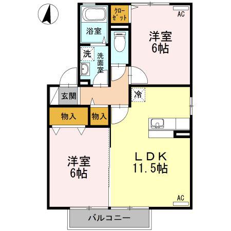 リラハイム(2LDK/2階)の間取り写真