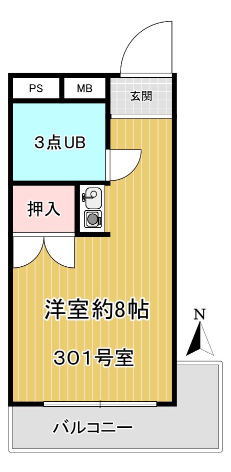 諸岡ビル(ワンルーム/3階)の間取り写真