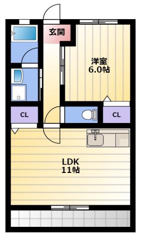 サンビュー新居B(1LDK/1階)の間取り写真