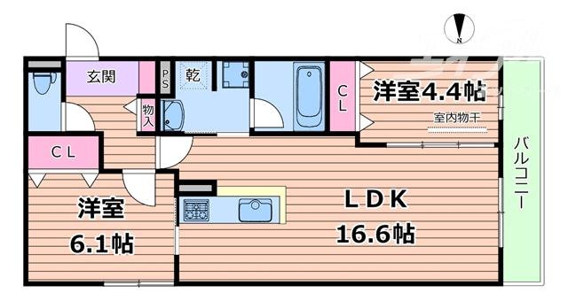TORISIA千里丘III(2LDK/3階)の間取り写真
