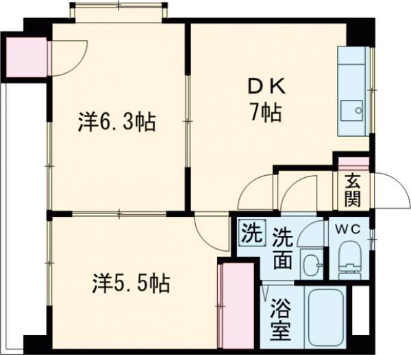 グランアソシアI(2DK/2階)の間取り写真