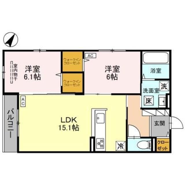 イースト HILLS(2LDK/1階)の間取り写真