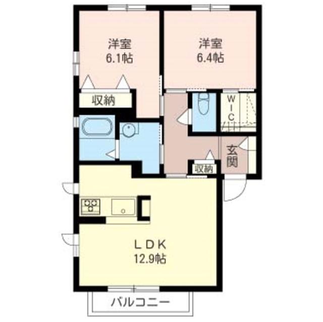 ソレアードA(2LDK/1階)の間取り写真