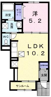 ペイサージュV(1LDK/1階)の間取り写真