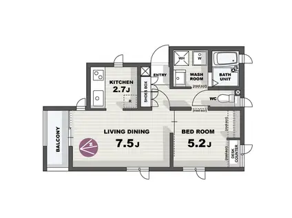 フラット末広(1LDK/2階)の間取り写真