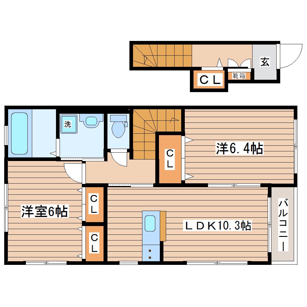 シャルム東(2LDK/2階)の間取り写真
