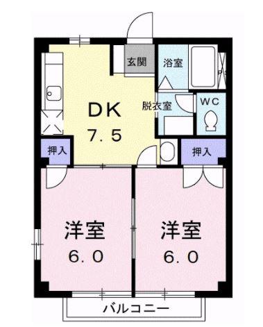 ドミール山田(2DK/2階)の間取り写真