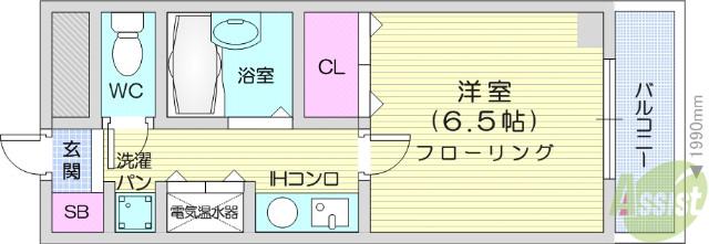 ロイヤルヒルズ鶴巻(1K/2階)の間取り写真