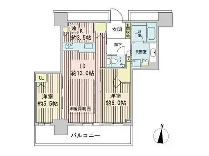 ライオンズタワー札幌(2LDK/10階)の間取り写真