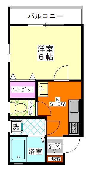 学友館II(1K/1階)の間取り写真