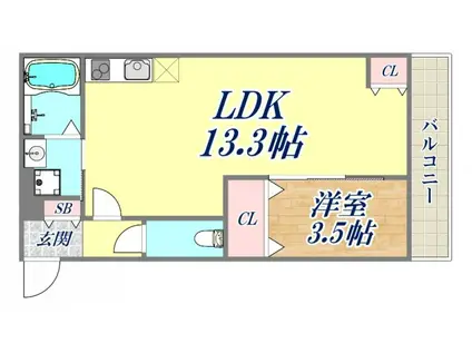 ウイングヒルズ武庫之荘(1LDK/2階)の間取り写真