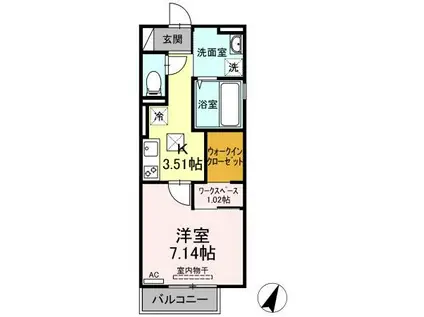 D-ROOMI-A(1K/1階)の間取り写真