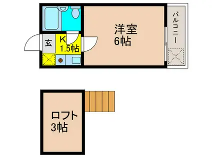 ソレイユ富士見A棟(1K/2階)の間取り写真