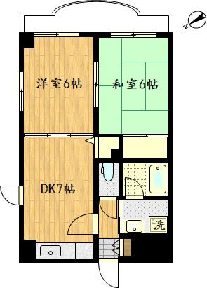 エクセランド旭町(2DK/4階)の間取り写真