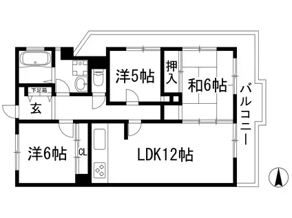 宝塚コートハイツ(3LDK/2階)の間取り写真