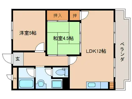 平城グリーンマンション(2LDK/4階)の間取り写真