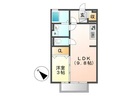 プランタン ブルックB棟(1LDK/2階)の間取り写真